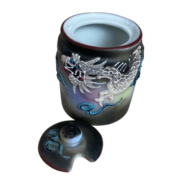 Vintage Japanese Moriage Dragonware Salt & Pepper + Mustard Pot 1920‑50s - Picture 3 of 6